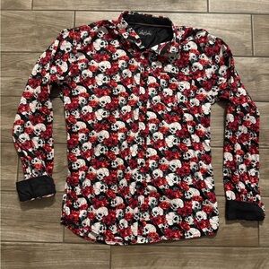 Public record Stylish Skull and Rose Print button down Shirt large Halloween